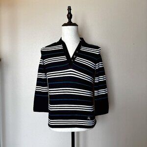 Burberry London Women's Striped Collared Long Sleeve Top - US S